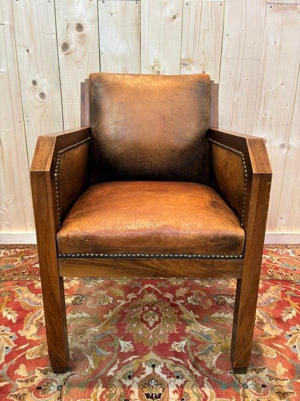 Art Deco Leather Armchair  