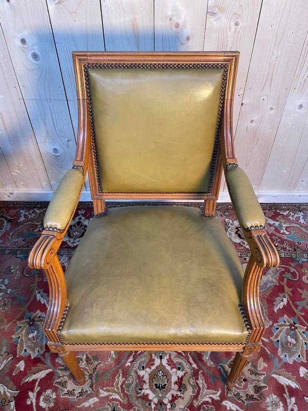 Fauteuil De Bureau De Style Louis XVI En Cuir -photo-1