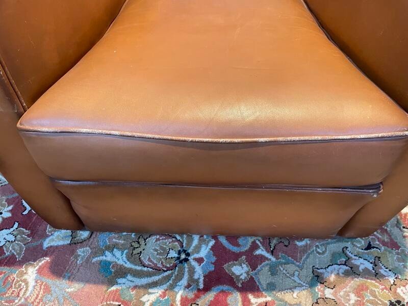 Paire De Fauteuils Club En Cuir Art Déco -photo-4