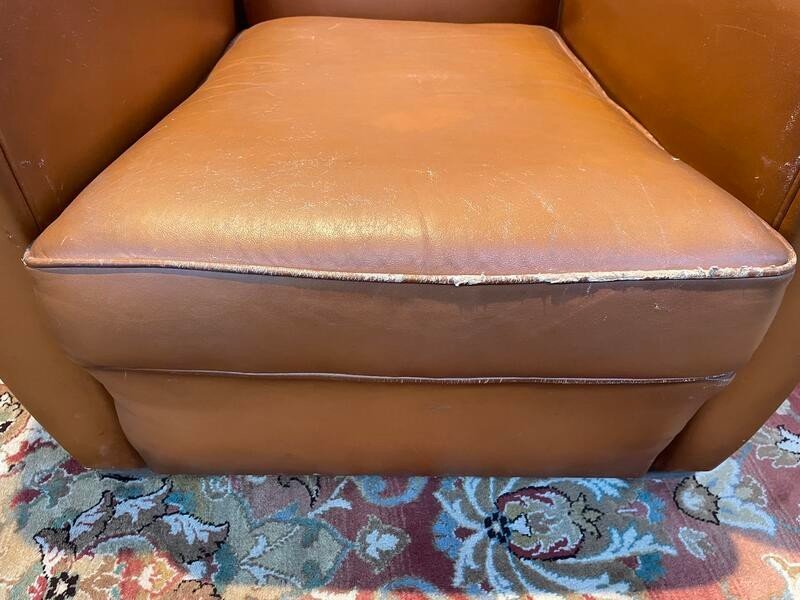 Paire De Fauteuils Club En Cuir Art Déco -photo-4