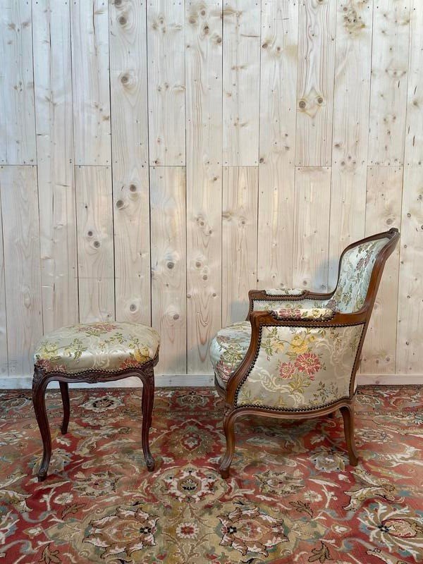 Bergère Style Louis XV Et Repose Pied -photo-3