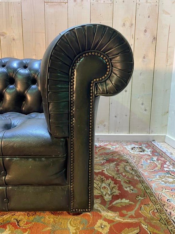 Canapé Chesterfield Anglais En Cuir Vert -photo-3