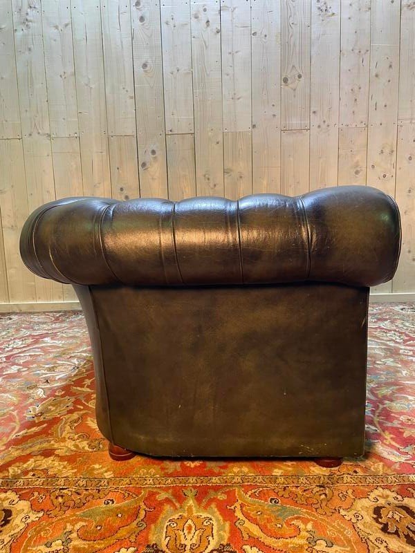 Canapé Chesterfield Anglais En Cuir Vert -photo-2