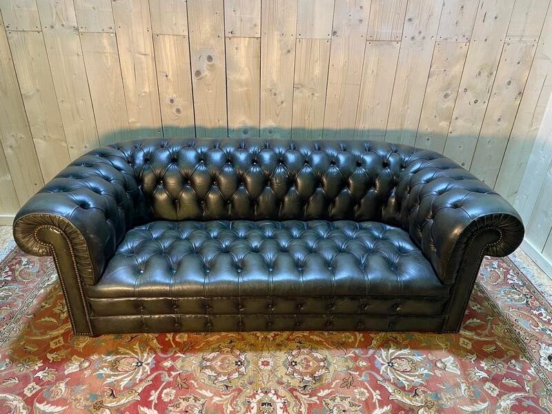 Canapé Chesterfield Anglais En Cuir Vert -photo-3