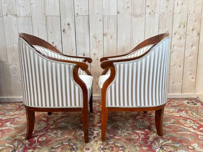 Pair Of Bidermeier / Art Deco Gondola Bergère Armchairs -photo-3