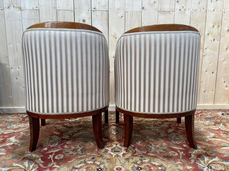 Pair Of Bidermeier / Art Deco Gondola Bergère Armchairs -photo-3