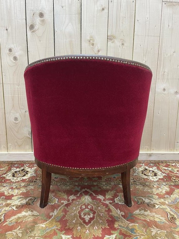 Art Deco Period Armchair - Bergère In Red Velvet -photo-3