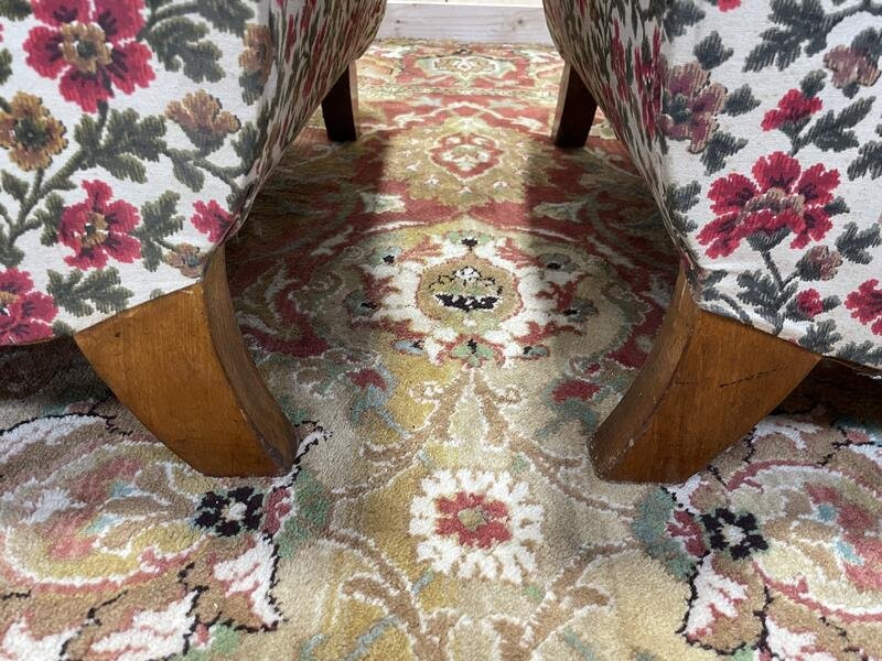 Paire De Fauteuils Bergères Art Déco / Vintage à Fleurs-photo-2