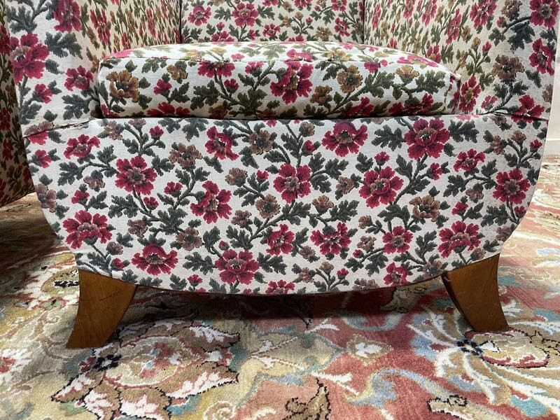 Paire De Fauteuils Bergères Art Déco / Vintage à Fleurs-photo-2