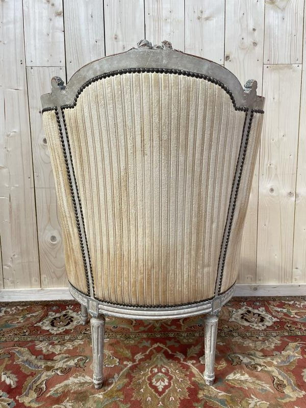 Armchair - Louis XVI Style Bergère Retouched Beige Velvet-photo-5