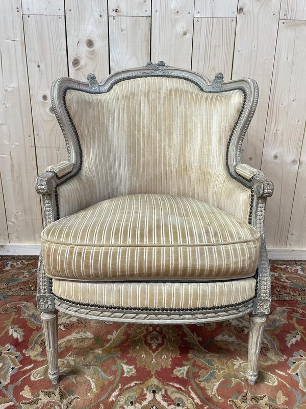 Armchair - Louis XVI Style Bergère Retouched Beige Velvet