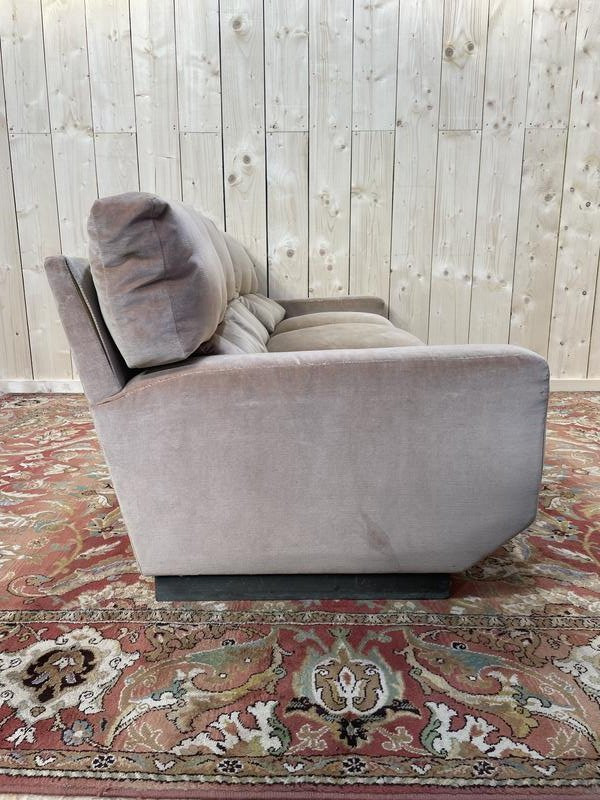 Beige Velvet Sofa From The 1980s-photo-2