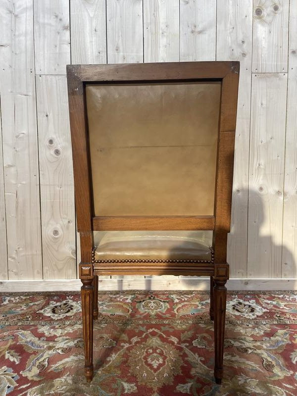 Fauteuil De Bureau De Style Louis XVI En Cuir Beige -photo-2