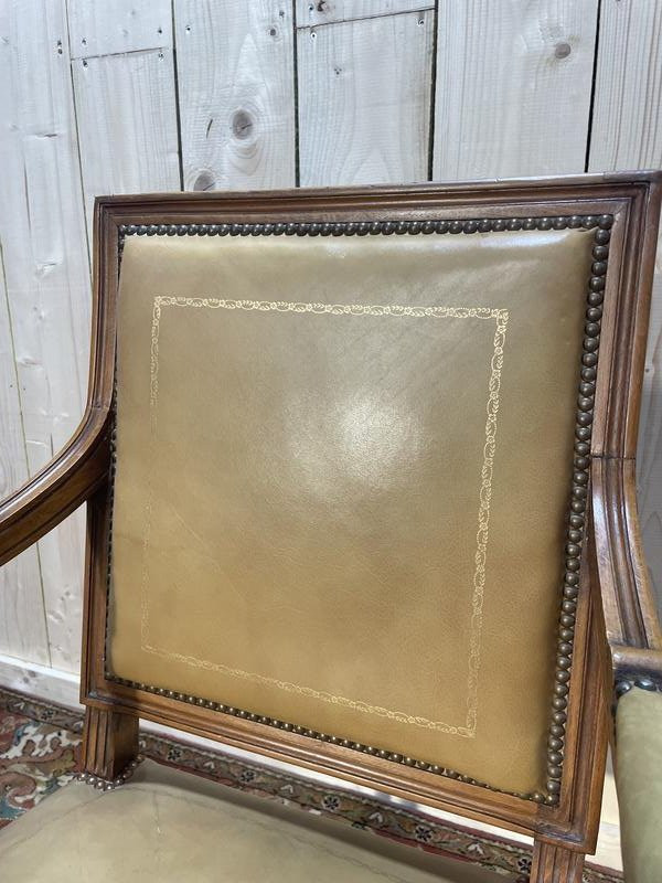 Fauteuil De Bureau De Style Louis XVI En Cuir Beige -photo-3