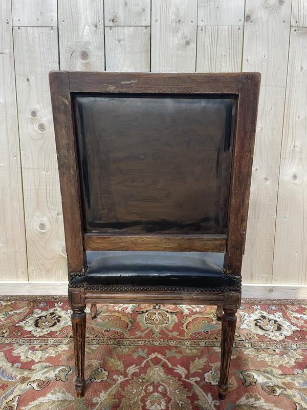 Louis XVI Style Office Chair In Black And Gold Leather -photo-2