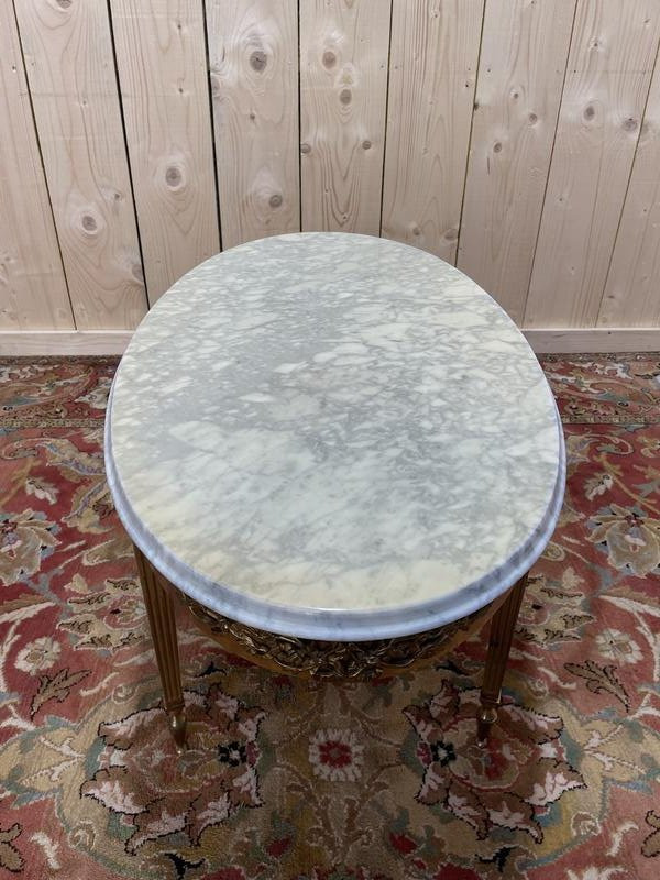 Table Basse Ovale De Style Louis XVIen Laiton Et Marbre -photo-3
