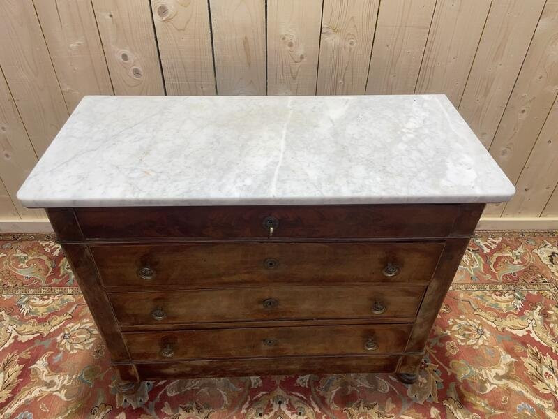 Restoration Period Chest Of Drawers In Walnut And White Marble -photo-1