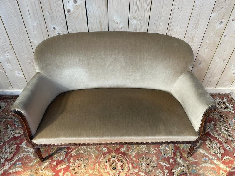 Louis XVI Style Sofa - Bench In Iced Brown Velvet -photo-3
