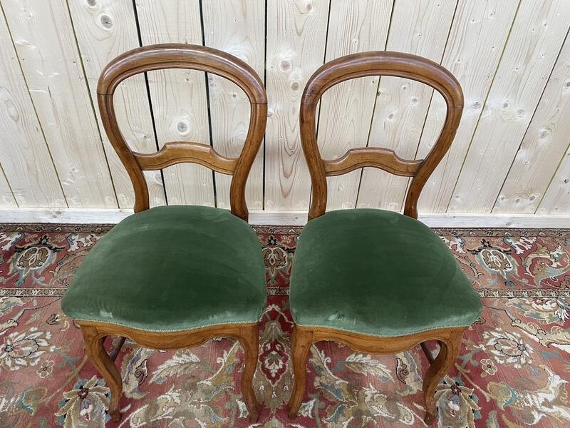 Pair Of Louis Philippe Period Chairs In Green Velvet -photo-2