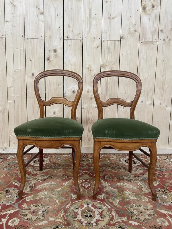 Pair Of Louis Philippe Period Chairs In Green Velvet 