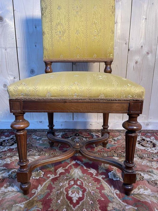 Set Of 6 Napoleon III Chairs In Walnut And Fabric -photo-4