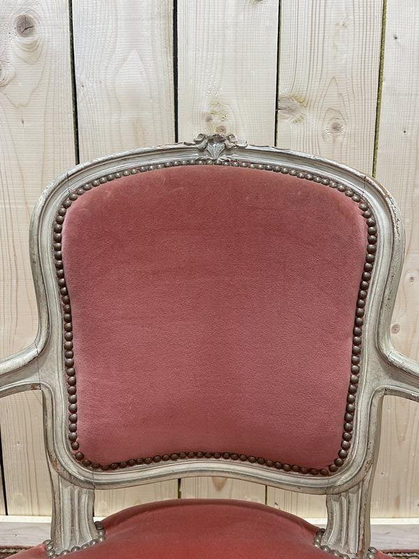 Louis XV Style Cabriolet Armchair In Pink Velvet -photo-2