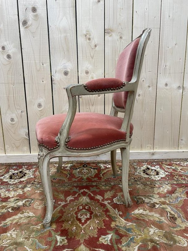 Louis XV Style Cabriolet Armchair In Pink Velvet -photo-3