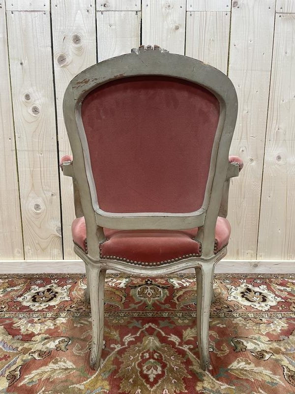 Louis XV Style Cabriolet Armchair In Pink Velvet -photo-4