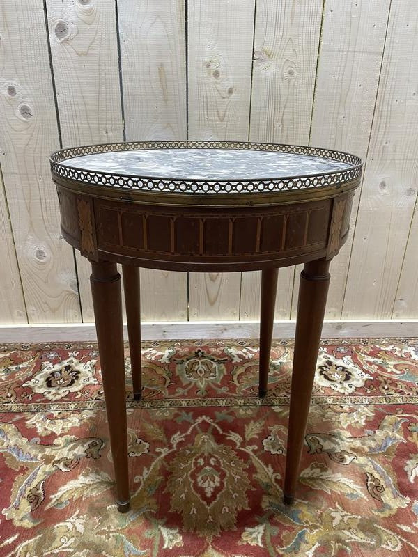 Louis XVI Style Bouillotte Table In Mahogany And Marble.-photo-2