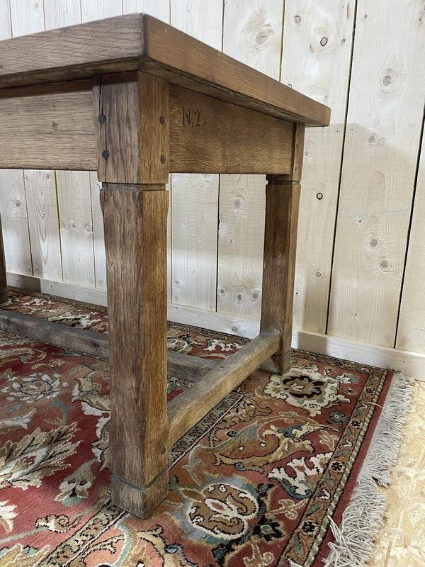 Solid Oak Farmhouse Or Work Table, Airbrushed.-photo-1