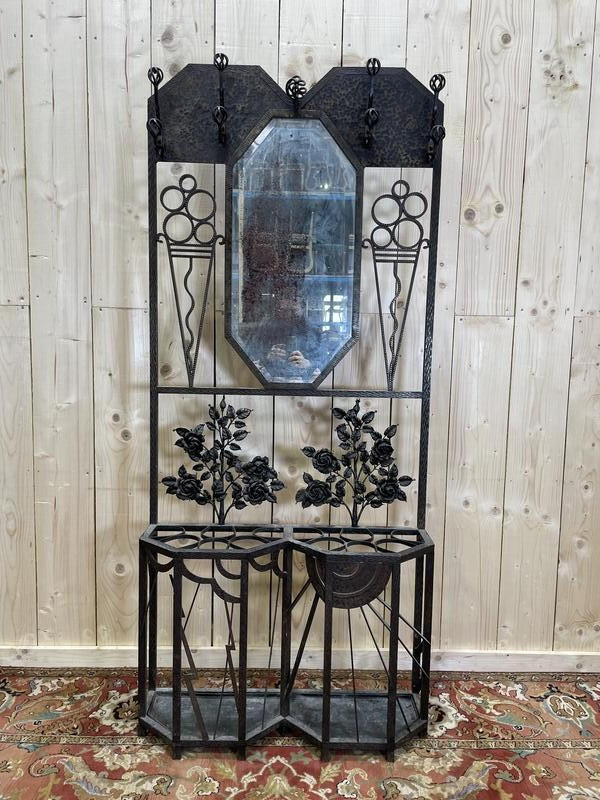 Coat Rack - Art Nouveau Hammered Iron Wardrobe