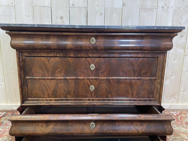 Louis Philippe Period Chest Of Drawers In Mahogany And Mahogany Veneer With Grey Veined Marble-photo-4