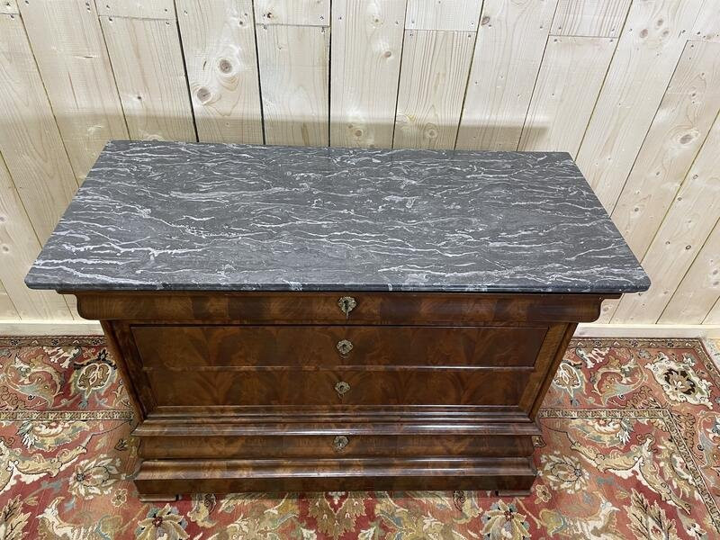 Louis Philippe Period Chest Of Drawers In Mahogany And Mahogany Veneer With Grey Veined Marble-photo-1