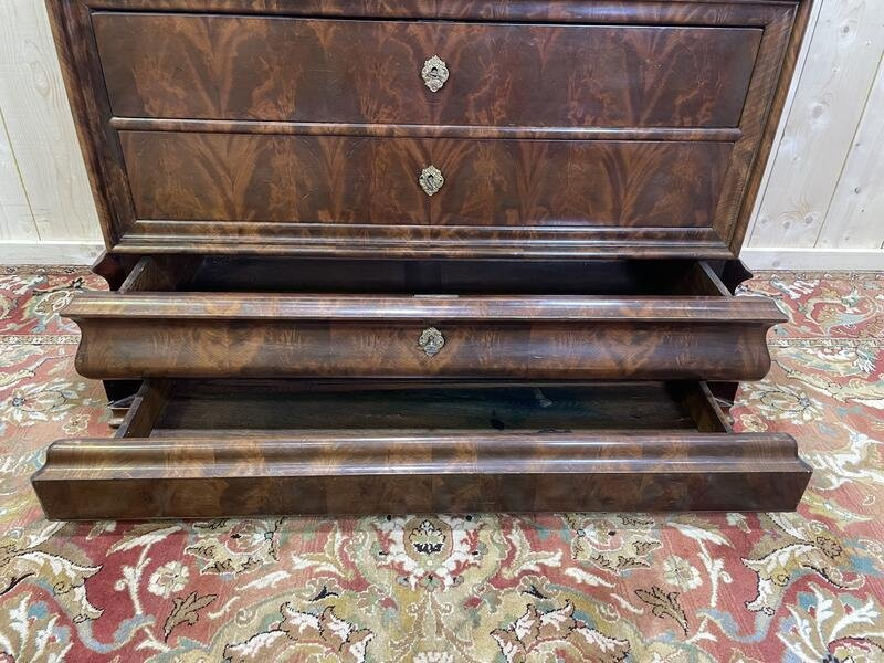 Louis Philippe Period Chest Of Drawers In Mahogany And Mahogany Veneer With Grey Veined Marble-photo-3