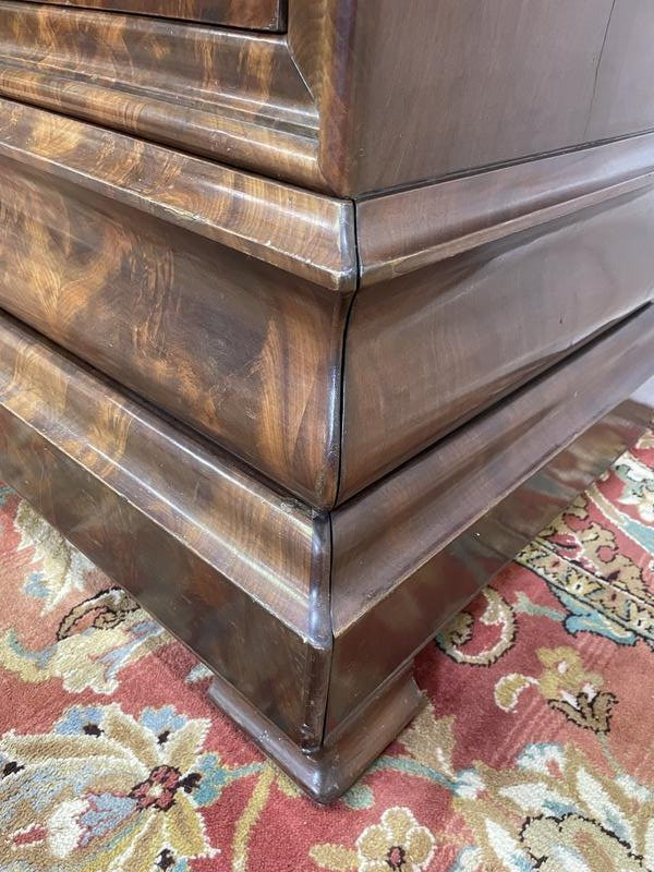Louis Philippe Period Chest Of Drawers In Mahogany And Mahogany Veneer With Grey Veined Marble-photo-4