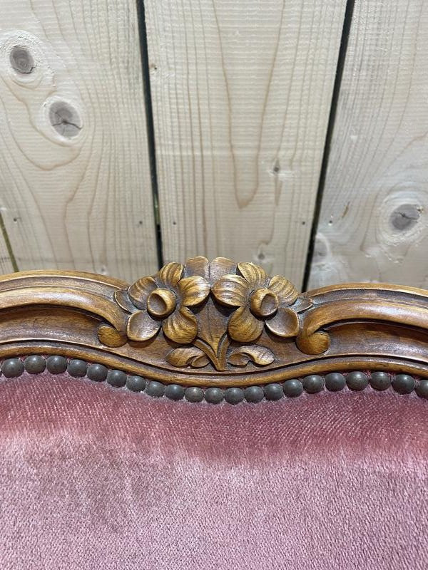 Pair Of Louis XV Style Bergère Armchairs In Pink Velvet-photo-2