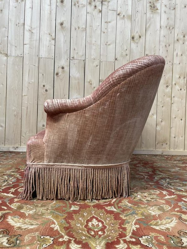 Napoleon III Period Toad Sofa - Bench In Pink Velvet -photo-3