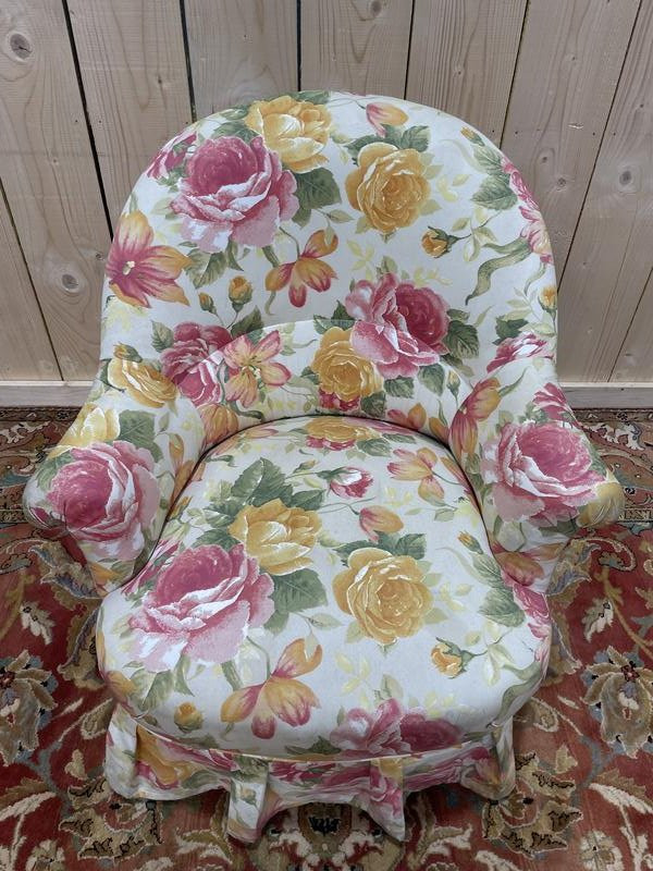Fauteuil Crapaud Napoléon III Tissu Fleuri -photo-2