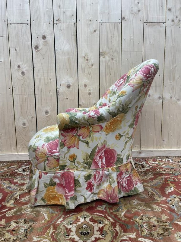 Fauteuil Crapaud Napoléon III Tissu Fleuri -photo-1