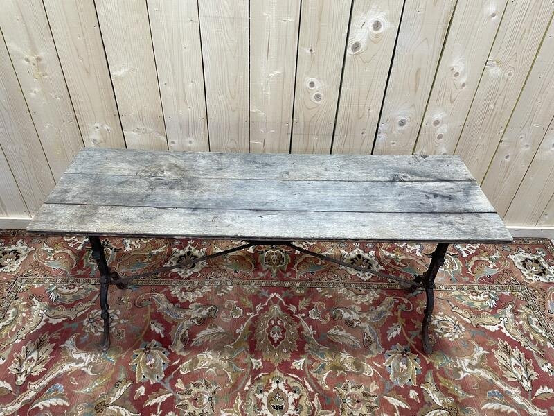 Cast Iron Bistro Table With Wooden Top -photo-2