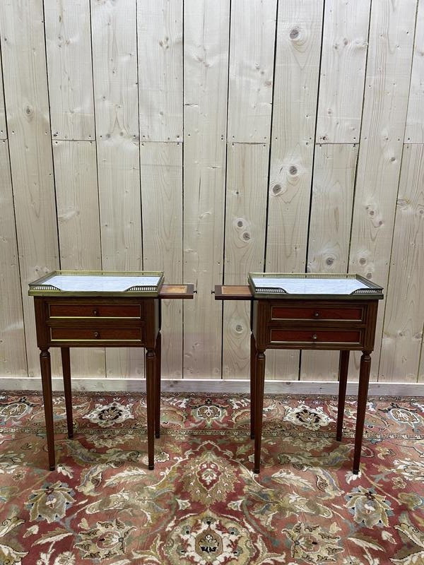 Paire de tables de chevets style Louis XVI avec tirette-photo-4