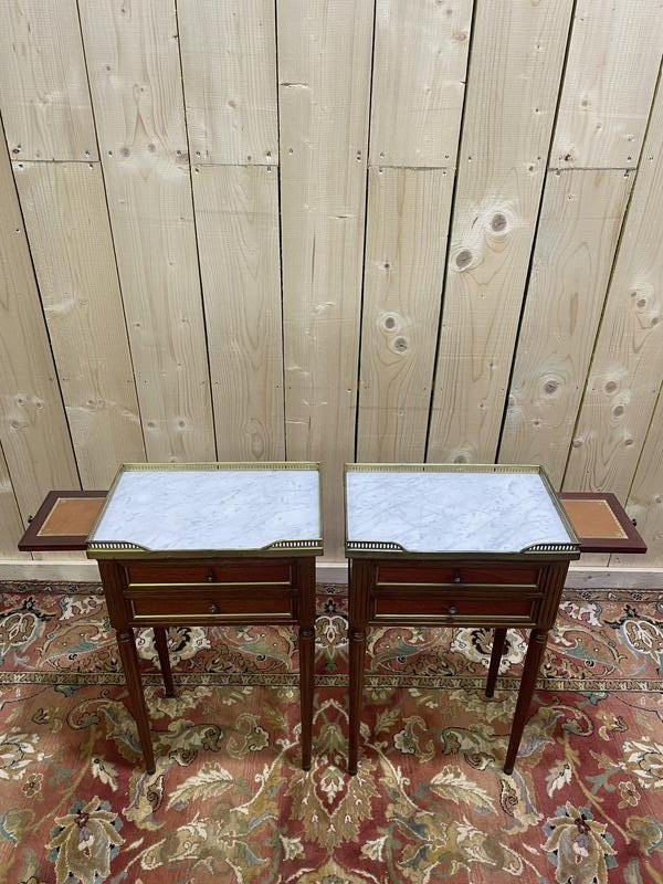 Paire de tables de chevets style Louis XVI avec tirette-photo-3