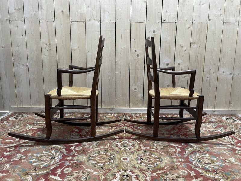 Pair Of Rustic Straw Rocking Chairs - Rocking-chair Chair -photo-2