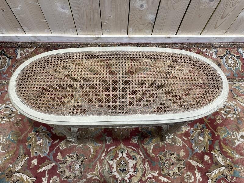 Banquette de piano Louis XVI en cannage et bois rechampi-photo-1