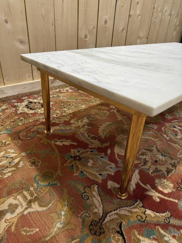 Table basse 1970 laiton et marbre de carrare -photo-2