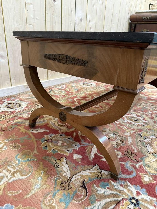 Empire Style Coffee Table In Mahogany And Black Marble -photo-3