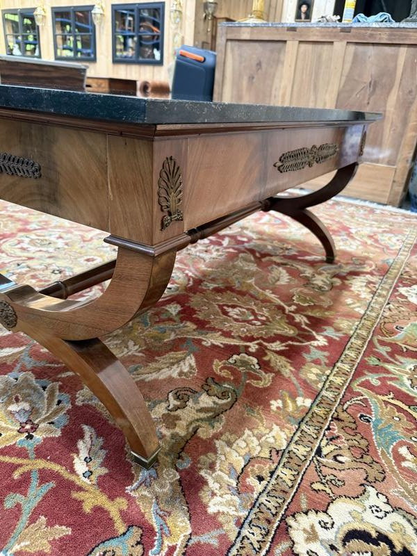 Empire Style Coffee Table In Mahogany And Black Marble -photo-3