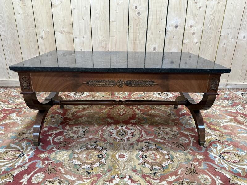 Empire Style Coffee Table In Mahogany And Black Marble 