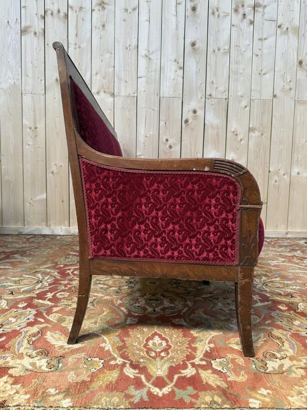 Restoration Period Red Velvet Sofa Bench -photo-3