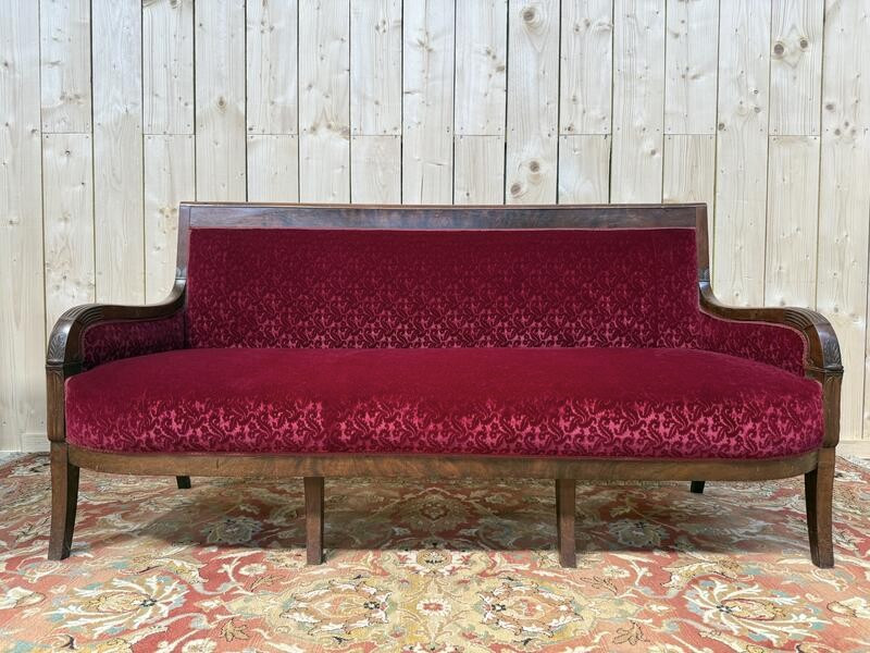 Restoration Period Red Velvet Sofa Bench 
